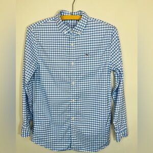 Vineyard Vines Boys Classic Blue Checkered Performance Button Down Shirt M 12-14